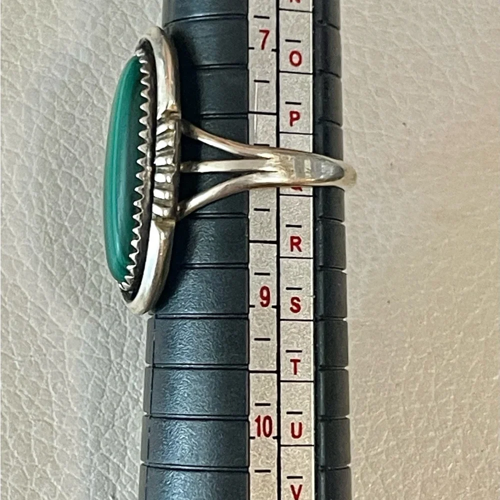 VTG Native American Navajo Sterling Silver Malachite Ring Sz 8 8 G Signed